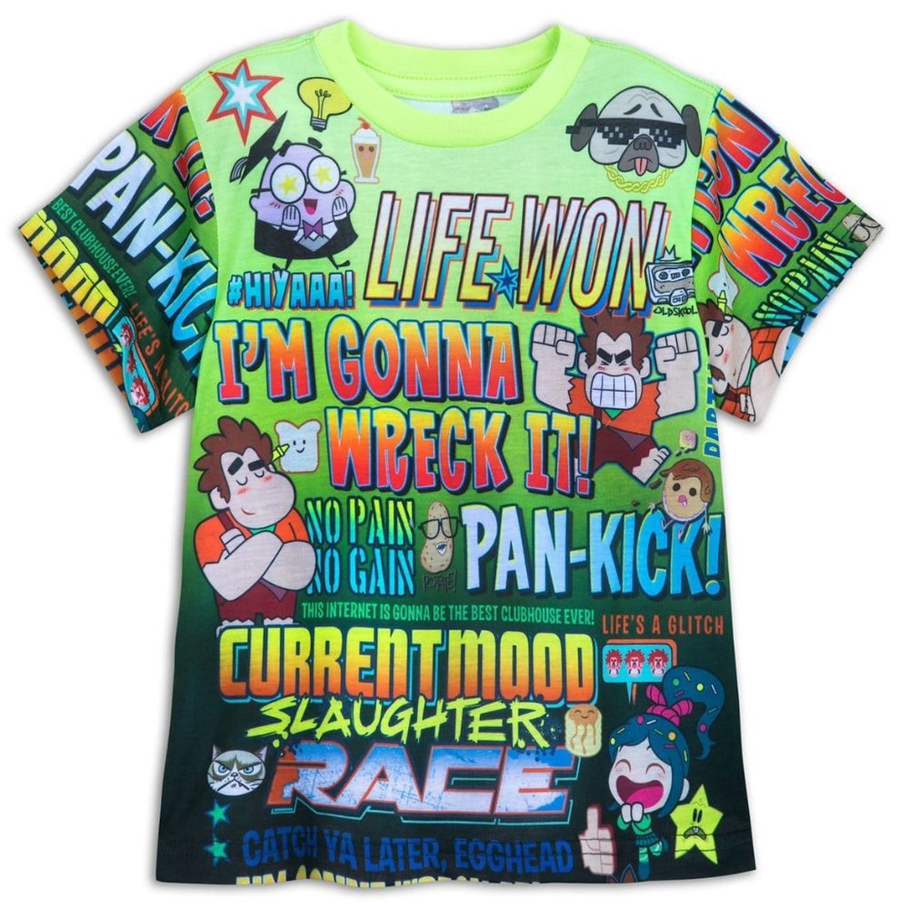DISNEY STORE  MULTI GRAPHIC RALPH COLLAGE T-SHIRT TOP SIZE: XL (14) NWT $24